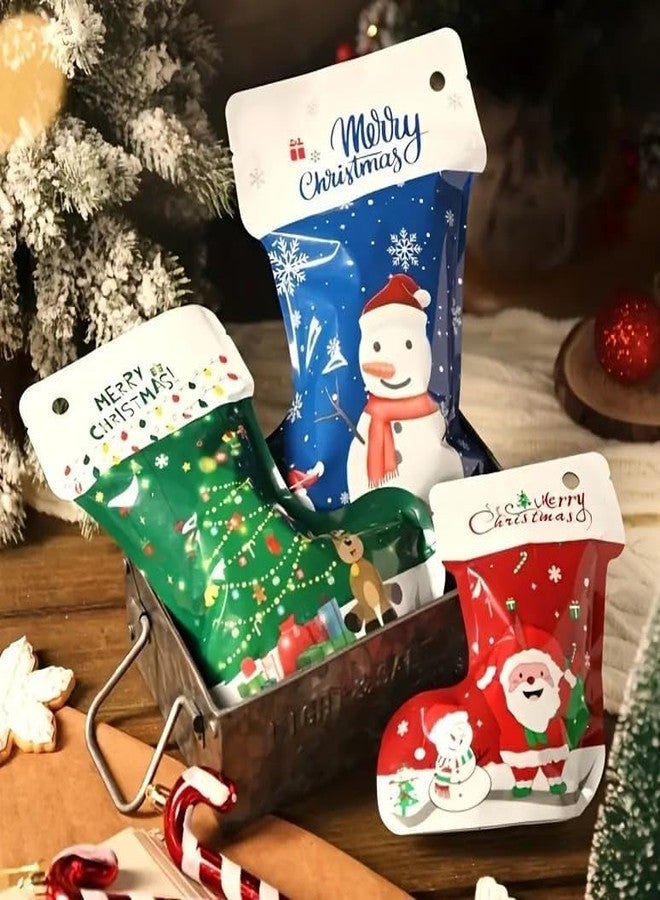 Skytail 5pc Small Silver Foil Christmas Gift Bags Xmas Themed Chocolate Candy Bags Stockings Shape Ziplock Fancy Chritstmas Wraps Cookie Bags for Presents Goodies Gifts Wrapping Decoration Supplies - Image 3